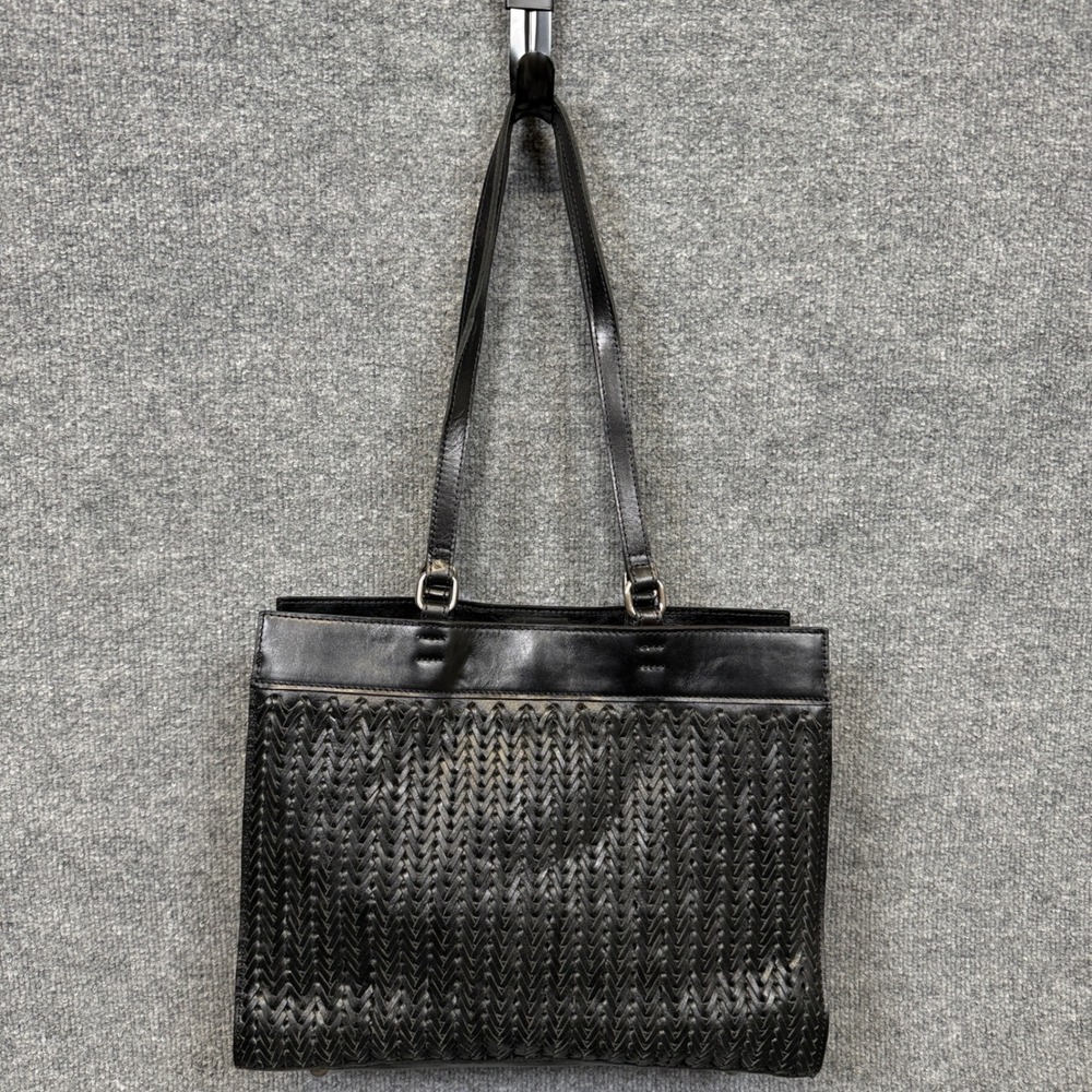 Patricia Nash Tote Shoulder Bag Black Leather Woven Purse Ophira